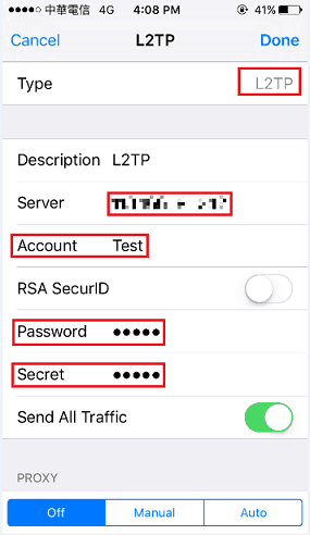 a screenshot of VPN setup on IPhone